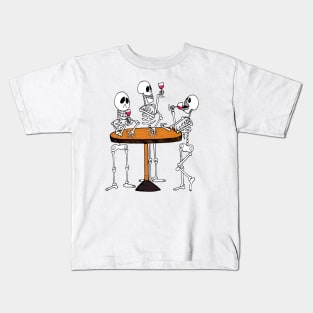 3 Skeletons Drinking and Enjoing Wine at a Wine Bar Kids T-Shirt